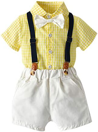 Erkek Giysileri 5t Kıyafet Toddler Bebek Erkek Beyefendi papyon Ekose T-Shirt + Askı Şort eşofman takımlar Kızlar Boyutu