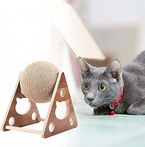 YukaBa Ahşap Kedi Alıcı Top Oyuncak Kedi Taşlama Pençe Sisal Halat Topu, interaktif katı ahşap Kedi Alıcı Top Pet Oyuncak