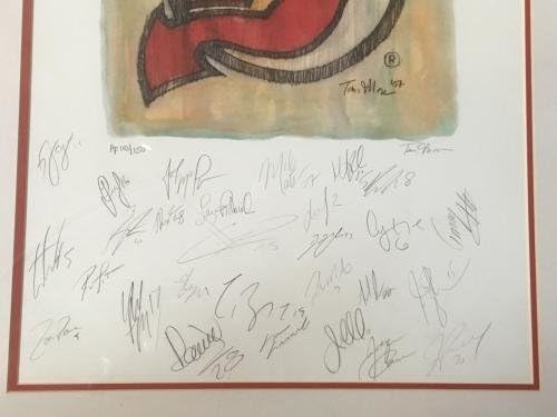 2007-08 NJ Devils takımı imzaladı Stanley Kupası litho 29 otomatik Martin Brodeur COA / 150 İmzalı NHL Sanatı