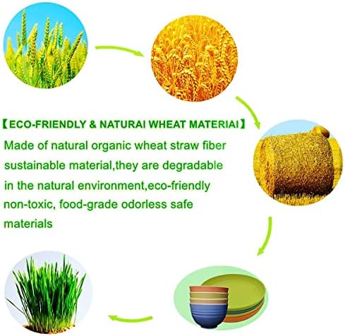 Lebikol Buğday Samanı Yemek Takımları, 28 adet Plastik Kırılmaz Açık Piknik Bulaşıklık, Yeniden Kullanılabilir Çocuklar Hafif