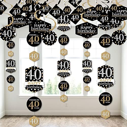 Büyük Nokta Mutluluk Yetişkin 40th Doğum Günü - Altın-Doğum Günü Partisi Asılı Dikey Süslemeleri ve Swirls asılı dekorlar