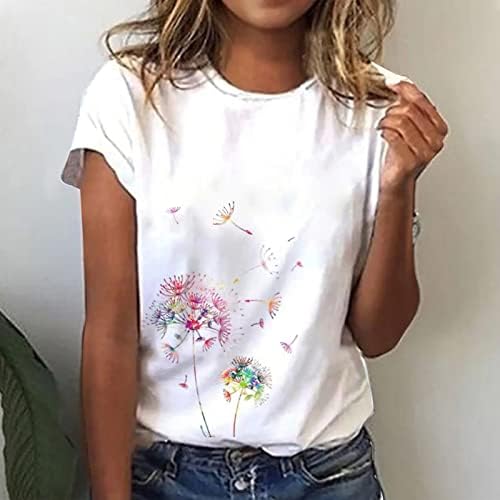 Üst Kızlar Sonbahar Yaz Kısa Kollu %2023 Pamuk Crewneck Tekne Boyun Grafik Çiçekli Casual Bluz T Shirt Bayan