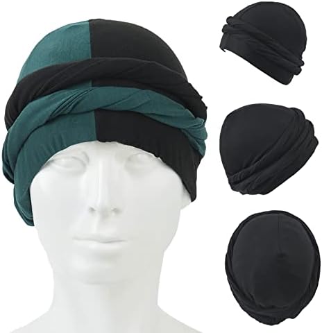 2 Adet Türban Şapkalar Erkekler için Vintage Büküm Başkanı Wrap Şapka Erkekler için Streç Modal ve Saten Türban Eşarp Kravat