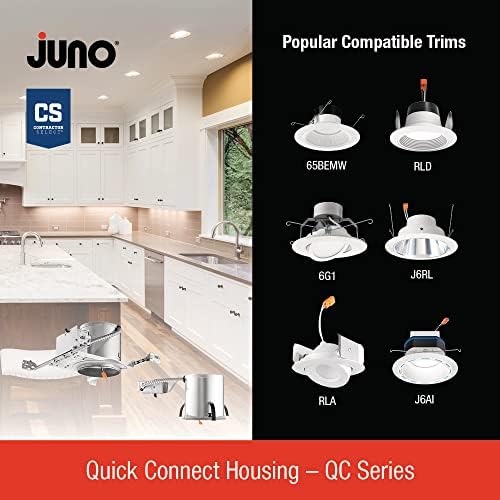 Juno QC4 WG CP6 Yeni İnşaat için Hızlı Bağlantı LED Downlight, 6'lı Paket, 4 inç, Beyaz