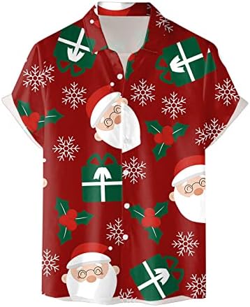 WOCACHİ Erkek Noel Gömlek Kısa Kollu Funky Düğme Aşağı Gömlek Parti Aloha Gömlek Santa Baskı havai gömleği Tops