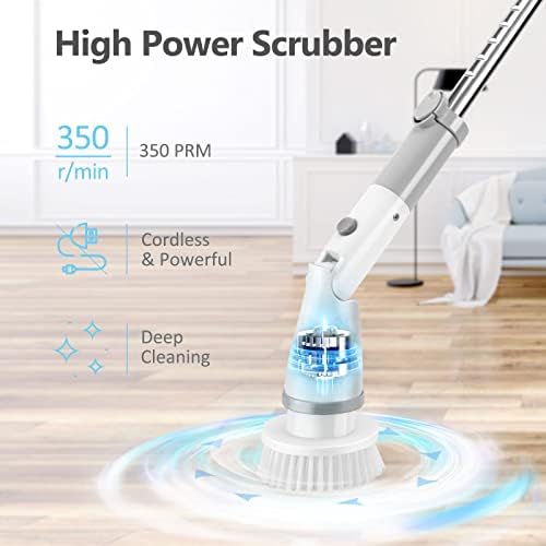 Elektrikli Spin Scrubber, Akülü Şarj Edilebilir Duş Scrubber ile 6 Değiştirilebilir Fırça Kafaları, Ayarlanabilir Uzatma