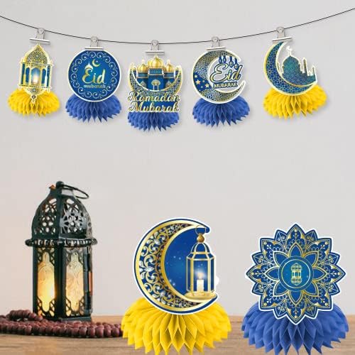 Masa için Ramazan Süslemeleri Eid Mubarak Süslemeleri 3D Petek Centerpieces Topper, Ramazan Bayramı Partisi için Masalar
