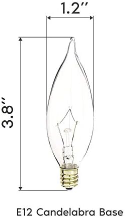 LUXRİTE Incandescent Candelabra Bulb, 40 W, Kısılabilir, Kristal Berraklığında, Alev Ucu, E12 Taban (12 Paket)