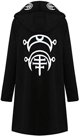 Kadın Steampunk Kostüm Cadılar Bayramı Hoodie Ceket Uzun Kollu Siyah Siyah Uzun Hırka Asimetrik Mont