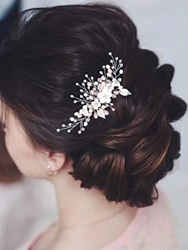 Yean Gümüş Gelin Düğün Saç Tarak Çiçek Gelin saç parçası Pembe Rhinestone saç aksesuarları Kristal Saç Takı Kadınlar ve Kızlar