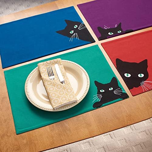 SANAT ve ARTEFAKT Sinsi Kediler Placemats - 4 Set Pamuk Mutfak Masa Yer Paspasları, Hayvan yemek masası süsü