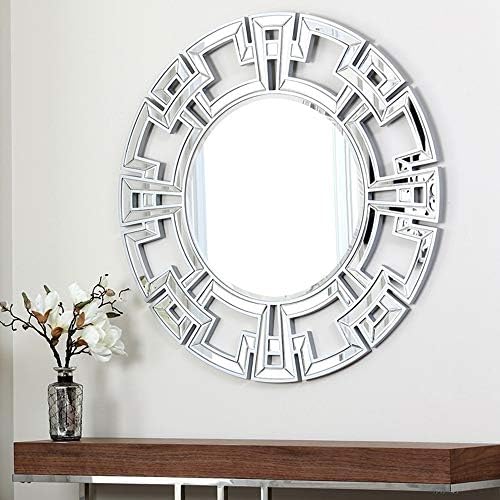 Chende 32 duvar aynaları Dekoratif, Büyük Yuvarlak Accent Ayna Fuaye, Gümüş Oturma Odası Ayna Eğimli Kenarlı
