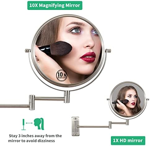 Makyaj Aynası Aydınlatmalı Duvara Montaj,Banyo için 1X 10X HD Büyüteçli Ayna, Çift Taraflı Tıraş Aynası, 360° Döner, Yüksekliği