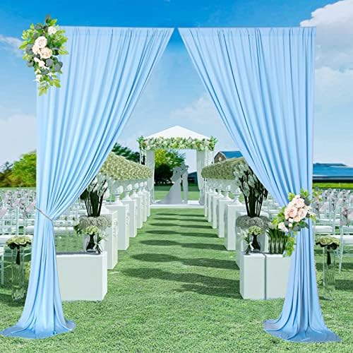 10ft×9ft Kırışıklık Ücretsiz Gökyüzü Mavi Zemin Perde Düğün Parti için, 2 Panel 5ft×10ft Polyester Mavi Perdeler Zemin Perdeleri