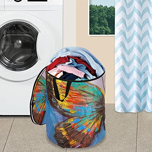 Güzel Kelebek Pop Up çamaşır sepeti kapaklı Katlanabilir Depolama Sepeti Katlanabilir çamaşır torbası Daire Seyahat Piknik