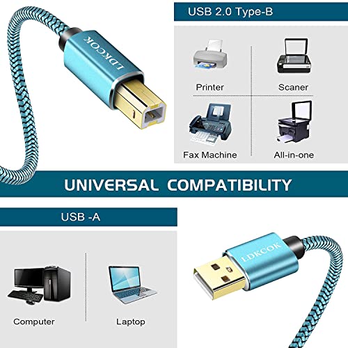 LDKCOK Yazıcı Kablosu 20 ft, USB Yazıcı Kablosu Tip A Erkek B Erkek Tarayıcı Kablosu USB B Kablosu Yüksek Hızlı HP, Canon,