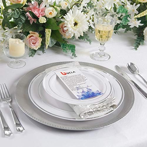 bUCLA 200 ADET gümüş plastik tabaklar-dahil 100 ADET 10.25 inç yemek tabakları ve 6.25 inç tatlı tabakları