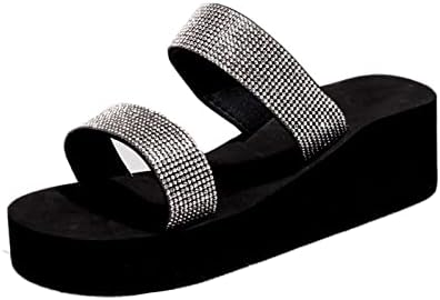 Rhinestone Flatform Flip Flop Kadınlar için Moda Kama Sandalet Çift Kayış Rahat Slaytlar Ayakkabı Bayanlar Terlik