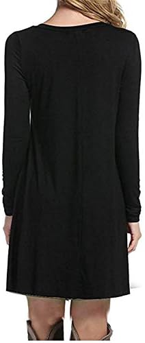 Andongnywell kadın uzun Kollu Pilili Gevşek Salıncak rahat elbise Patchwork Düz Renk İnce Elbiseler