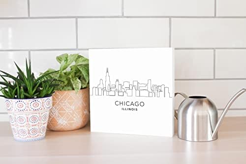Minimalist B&W Illinois Chicago Skyline, Joyride Ev Dekorasyonu, Ahşap Blok Tabela, 10 x 10 Bağlantısız, Raf veya Duvar Sergilenen,