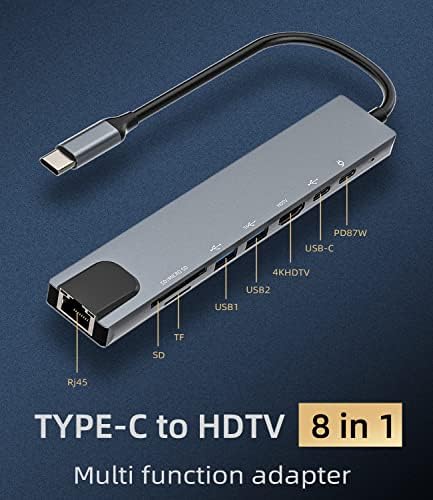 USB C HDMI Ethernet USB A Tipi-c TF SD Kart Okuyucu Hub(8in1)çift Monitör TV Ekran Dongle Adaptörü Thunderbolt Şarj Splitter