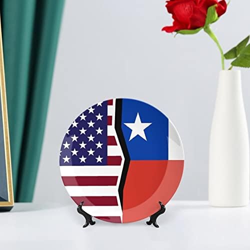 Amerikan ve Şili Bayrağı Dekoratif Levha Yuvarlak seramik tabak Kemik Çini Tabak Ekran Standı ile Parti Düğün Dekor için