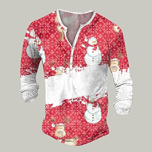 DSODAN Noel Henley Gömlek Mens için Çirkin Noel Ren Geyiği Kar Tanesi Baskı Uzun Kollu V Boyun Düğme Aşağı Hippi Gömlek