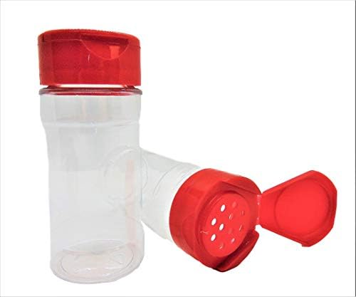 Kırmızı Kapaklı Orta 4 OZ Şeffaf Plastik Baharat Konteyneri Şişe Kavanozu - Baharatlar, Otlar, Ovmalar veya Tozlar için Mükemmel