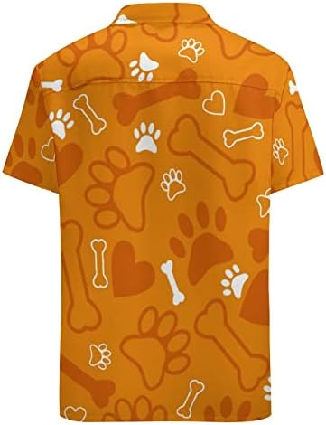 Köpek Pençe Baskı, Kemik ve Kalpler erkek Gömlek Kısa Kollu V Boyun Grafik Tees Düğmeli Plaj T Shirt