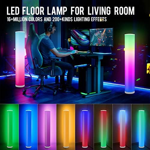 Oturma Odası için LED Zemin Lambaları 2 Set, Yatak Odası için RGB Ayaklı Lambalar, Müzik Senkronizasyonlu Modern Uzun Lambalar,
