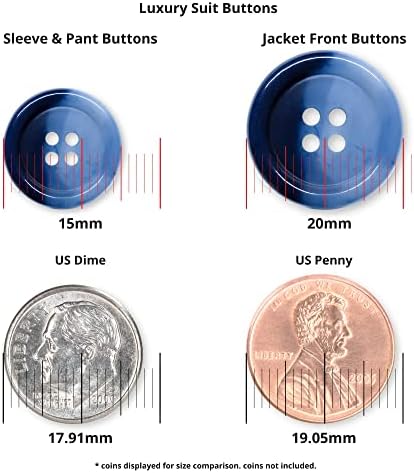 ButtonMode Lüks Takım Düğmeleri 16 adet Set, Ceket Önü için 20 mm (3/4 inç) ölçülerinde 4 Düğme ve Ceket Kolları ve Pantolonları