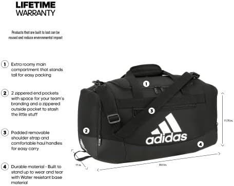 adidas Defender 4 Küçük Spor Çantası, Siyah/Beyaz, 11,75 x 20,5x 11