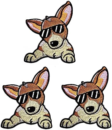 Kleenplus 3 adet. Sevimli Corgi Köpek Hayvan Yamalar Sticker Sanat Köpek Giyen Gözlük Çocuklar Karikatür Yama İşareti Sembol