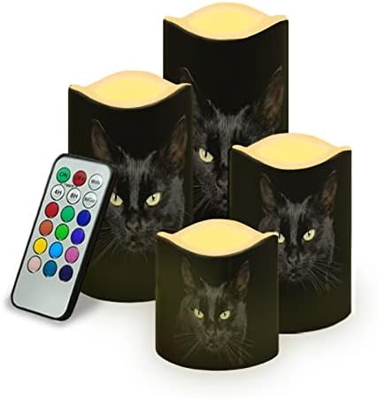 Suhoazııa Siyah Kedi Alevsiz Mumlar Titrek pille çalışan LED Mumlar Uzaktan Kumanda ile Renk Değiştirme Zamanlayıcı 4 Set
