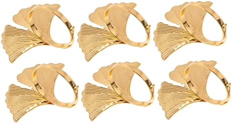 MUSİSALY 6 adet Ginkgo Yaprağı Peçete Halkaları Bling Yüzük Metal Dekor Altın Süslemeleri Peçete Halkaları Düğün Şükran Peçete