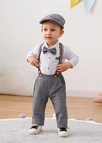 nilikastta Erkek Bebek Giysileri Beyefendi Kıyafetler Takım Elbise, Bebek Uzun Kollu Gömlek + Askı Pantolon + Papyon + Bere