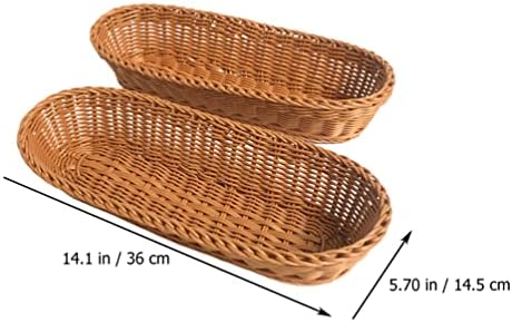 Hemoton Uzun Oval Rattan Ekmek Sepeti, 2 adet Dokuma Somun Ekmek Sepeti Plastik Hasır Servis Sepeti Gıda Servis Tutucular