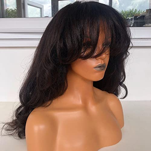 RHEANNA Kinky Yaki Dalgalı Patlama peruk insan saçı 180 Yoğunluk Brezilyalı Saç O Kafa Derisi Üst Yaki insan saçı peruk Siyah