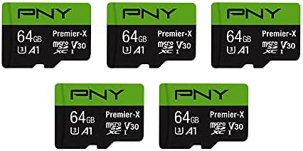PNY 64 GB Premıer-X Sınıf 10 U3 V30 microSDXC Flash Bellek Kartı 5-Pack-100 mb / s, Sınıf 10, U3, V30, A1, 4 K UHD, Tam HD,