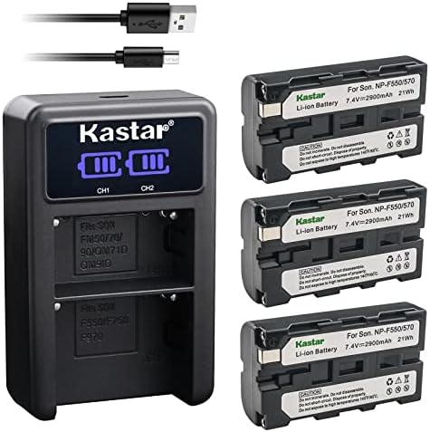 Kastar 3-Pack NP-F570 Pil ve LED2 USB şarj aleti ile Uyumlu DCR-TRV110 DCR-TRV120 DCR-TRV125 DCR-TRV130 DCR-TRV203 DCR-TRV210