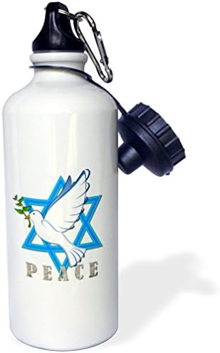 3dRose Barış. Davut Yıldızı. İsrail'i seviyorum.Spor Su Şişesi, 21 oz, Beyaz