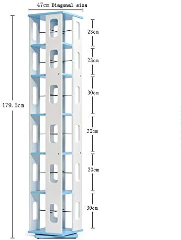 Raflar ZR - 360 ° Dönen Kitaplık, Ahşap Zemin Kitaplık-Raf / Yerden Tasarruf (Renk: Beyaz + mavi-179,5 cm)