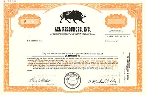 AZL Kaynakları, Inc. - Stok Sertifikası