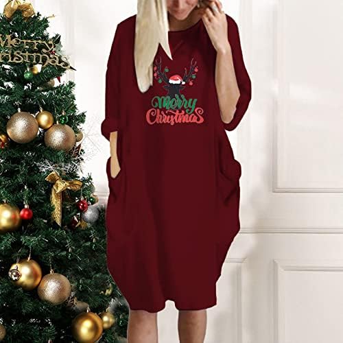 Noel Elbiseler Kadınlar için Zarif Yuvarlak Boyun Merry Christmas rahat elbise Artı Boyutu Yüksek Bel Kokteyl Parti Elbise