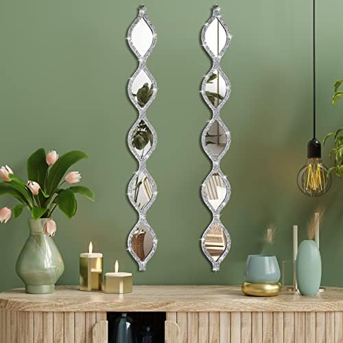 BBTO 2 Parça Gözyaşı Ayna Duvar Dekor Gümüş Dekoratif Ayna Rustik Ezmek Elmas Aynalar Duvar Dekor Çiftlik Dekoratif Uzun