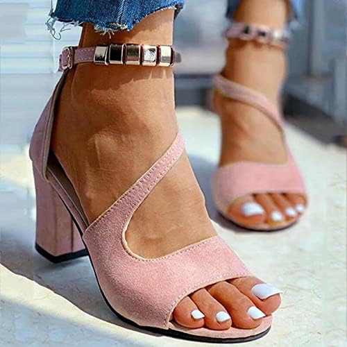 Kadınlar için tıknaz Topuk Sandalet Ayak Bileği Kayışı Metal Toka Slaytlar Ayakkabı Yaz Zarif Sandalet Elbise Parti Sandalet