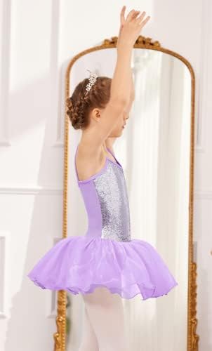Arshiner Kızlar Kaşkorse Bale Mayoları Sparkly Dans Elbise Tutu Etek Pullu Balerin Kostüm Bebekler için