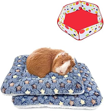 2 Paket Kare Peluş Kobay Yatağı ve 1 Küçük Hayvan Oyun Parkı (Boyut M), Rahat Hamster Şeker Planör Kirpi Uyku Yatağı, tavşan