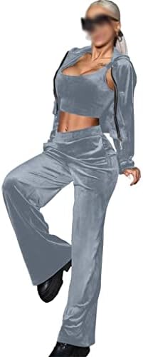 XWWDP Kadife Spor 3 Parça Sokak Giyim Uzun Kollu Fermuarlı ceket Ceket Açık Göbek Üst Spor Flare pantolon seti (Renk: D,
