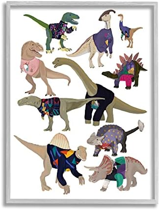Stupell Industries İlginç Kazak Trendi Dinozorlar Vintage Tarzı Moda, Tasarım Hanna Melin